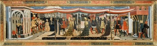 Frontal from the Adimari Cassone depicting a wedding scene in front of the Baptistry from Giovanni di Ser Giovanni Scheggia