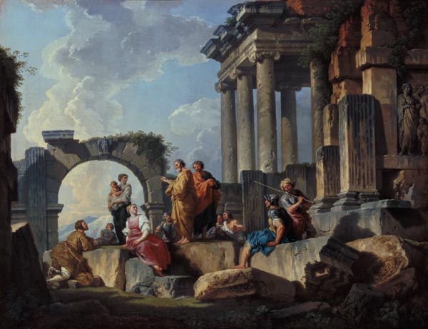 Ruins with the Apostle Paul preaching from Giovanni Paolo Pannini