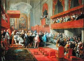 Presentation of the Order of the Holy Spirit to Prince Vaini by Paul-Hippolyte de Beauvillers (1684-