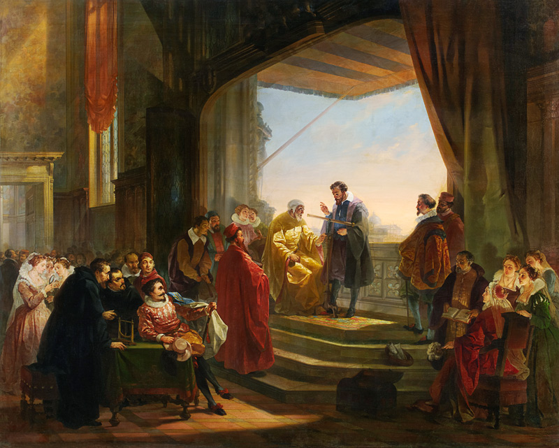 Galilei macht vor dem Dogen Leonardo Donato und dem Senat von Venedig den ersten Versuch mit Telesko from Giovanni Servi