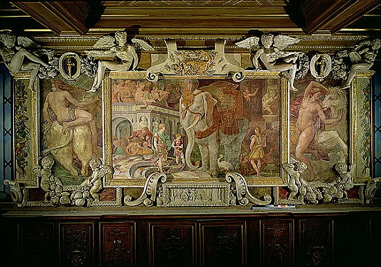 The Triumphal Elephant, an allegorical tribute to Francis I, detail of decorative scheme in the Gall from Giovanni Battista Rosso Fiorentino