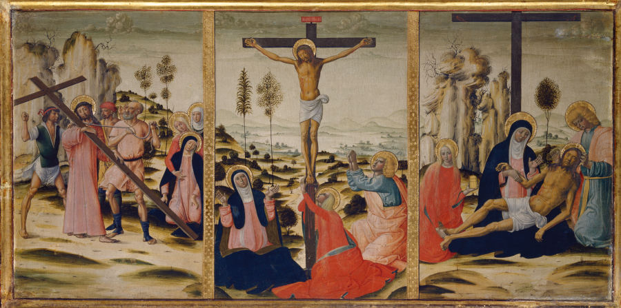 The Bearing of the Cross, The Crucifixion and The Lamentation from Girolamo di Benvenuto
