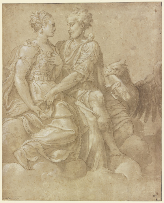 Jupiter und Juno einander anblickend, mit dem Adler auf Wolken sitzend from Giulio Romano