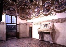 View of the Camera dei Venti, showing the stucco fireplace and frieze with zodiac roundels above