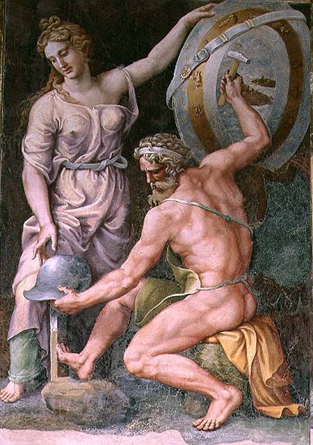 Vulcan forging the armour of Achilles from Giulio Romano