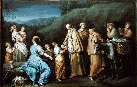 Young Girl Offering Eggs to a Group of Monks from Giuseppe Gambarini