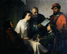 The Letter of the Volunteer, from the Front to the Family, 1861 (oil on canvas)