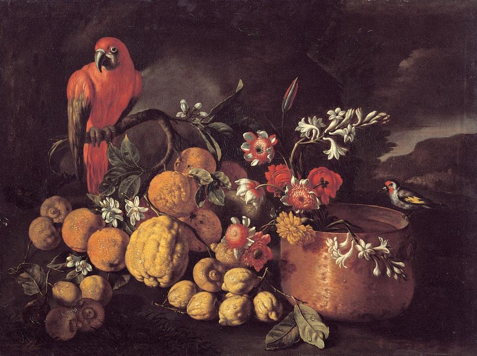 Still life with citrus fruits, copper kettle, flowers and p from Giuseppe Ruoppolo
