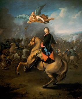Tsar Peter I. in the battle of Poltawa.