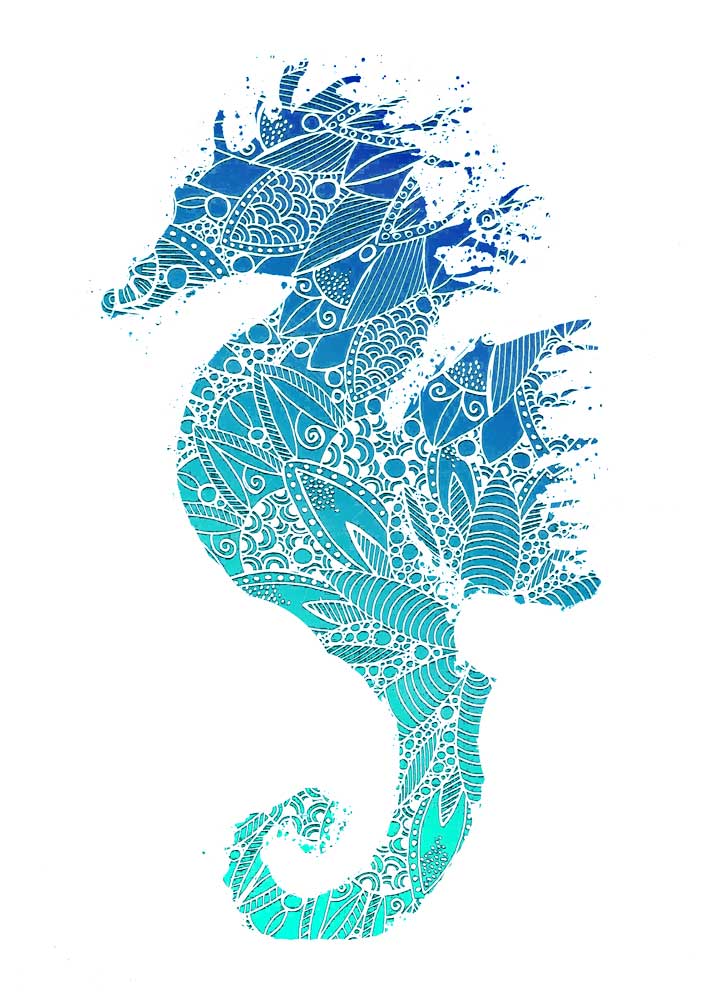 Blue Mandala Seahorse Silhouette from Sebastian  Grafmann