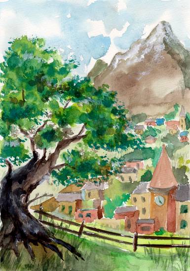 Mountain Village and Old Tree
