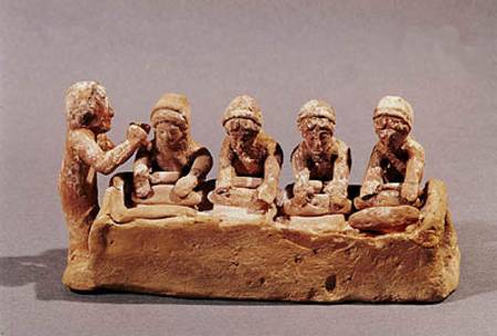 Bakers kneading dough to the sound of a flute, found at Thebes, Boeotia from Greek