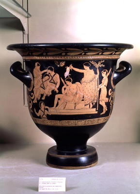 Attic red-figure krater depicting Orestes as suppliant at the shrine of Apollo in Delphi, attributed from Greek 4th century BC