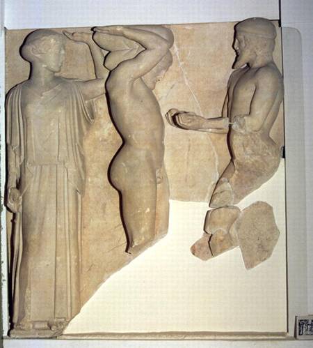 Metope X from the Temple of Zeus depicting Hercules Receiving the Golden Apples of the Hesperides fr from Greek School