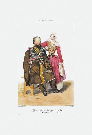 Terek Cossack with Daughter (From: Scenes, paysages, meurs et costumes du Caucase)