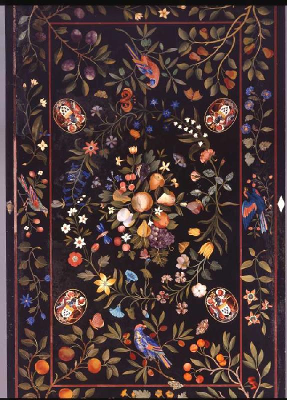 Florentinische Pietra-Dura  Tischplatte mit Marmor- und Lapislazuli-Intarsien from Großherzogliche Werkstatt