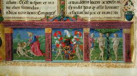 The Creation and Temptation of Adam and Eve with the coat of arms of the House of Este, from the 'Bi