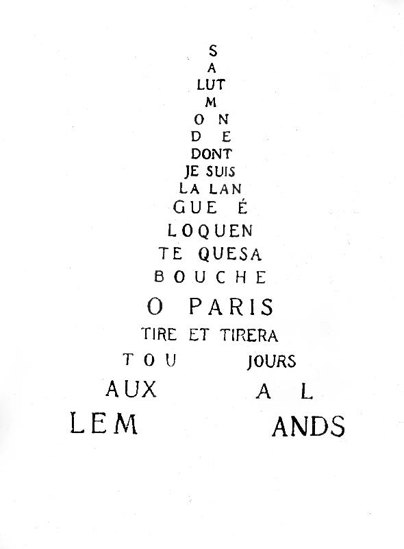 Calligram by French poet Guillaume Apollinaire: Eiffel Tower from Guillaume Apollinaire
