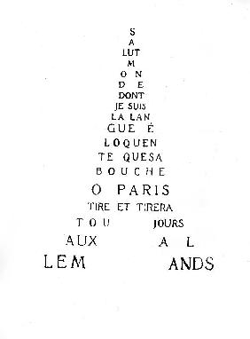 Calligram by French poet Guillaume Apollinaire: Eiffel Tower