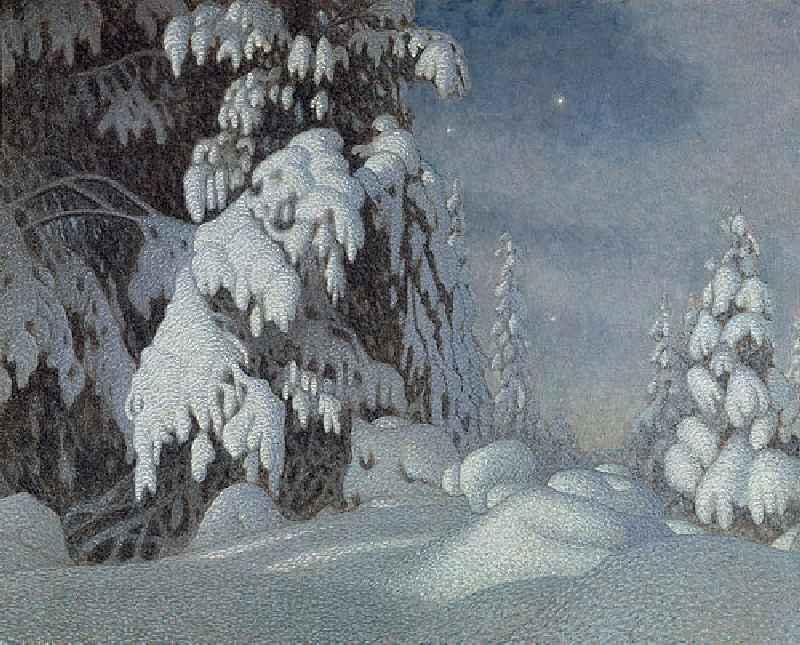 Moonlight in the winter from Gustaf Edolf Fjaestad