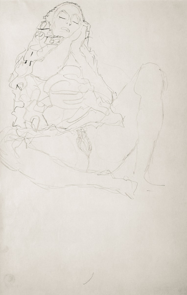 Sitzender Halbakt mit geschlossenen Augen from Gustav Klimt