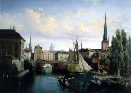 View of the Riddarholmskanalen, Stockholm in 1835 from Gustav Palm