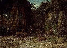 A red deer pack in the dusk from Gustave Courbet