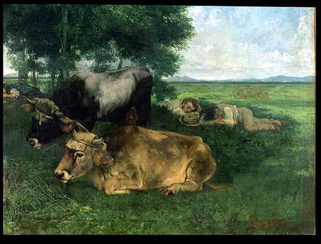 La Siesta Pendant la saison des foins (and detail of animals sleeping under a tree), 1867 from Gustave Courbet