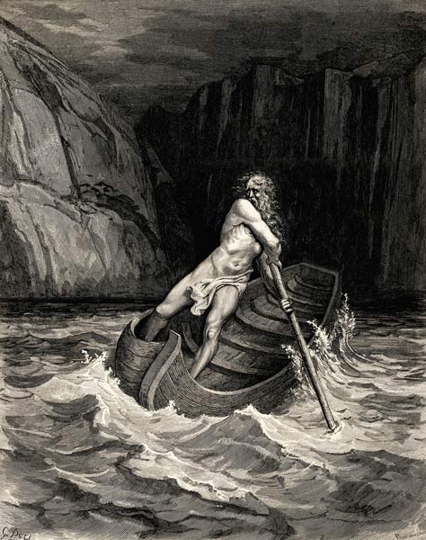Arrival of Charon. Illustration to the Divine Comedy by Dante Alighieri from Gustave Doré