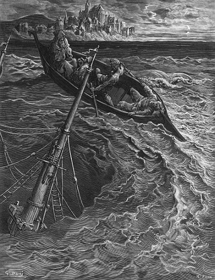 The ship sinks but the Mariner is rescued the Pilot and Hermit, scene from ''The Rime of the Ancient from Gustave Doré