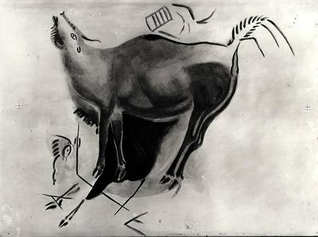 Copy of a rock painting at the Altamira Caves depicting a stag belling (pen & ink on paper) from Guy-Pierre Fauconnet