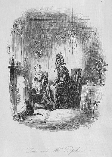 Paul and Mrs. Pipchin, illustration from ''Dombey and Son'' Charles Dickens (1812-70) first publishe from Hablot Knight (Phiz) Browne