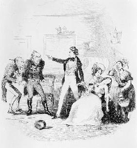 Nicholas congratulates Arthur Gride on his wedding morning, illustration from `Nicholas Nickleby'' C