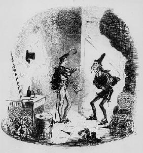Nicholas instructs Smike in the art of acting, illustration from `Nicholas Nickleby'' Charles Dicken
