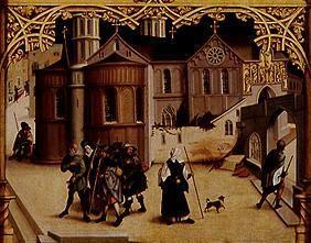 Pilgrim scene detail from the basilica panel Santa Croce
