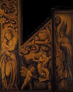 Maria with the child and the St. Pantalus inside of the organ wings out of the Basle minster (right from Hans Holbein the Younger