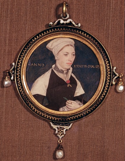 Miniature portrait of Jane Small, formerly known as Mrs. Robert Pemberton, c.1540 (w/c on vellum mou from Hans Holbein the Younger