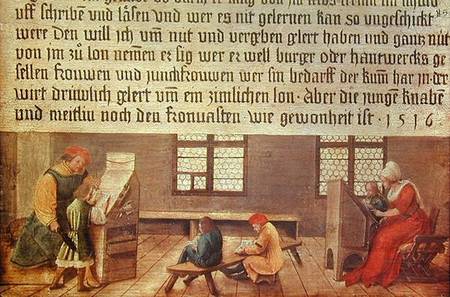A School Teacher Explaining the Meaning of a Letter to Illiterate Workers from Hans Holbein the Younger