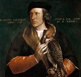 Portrait Robert Chaseman with hunting falcons