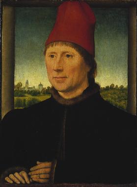 Portrait of a Man Wearing a High Red Cap