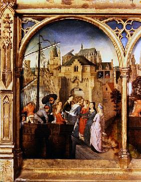 St. Ursula and her companions landing at Cologne, from the Reliquary of St. Ursula, before 1489