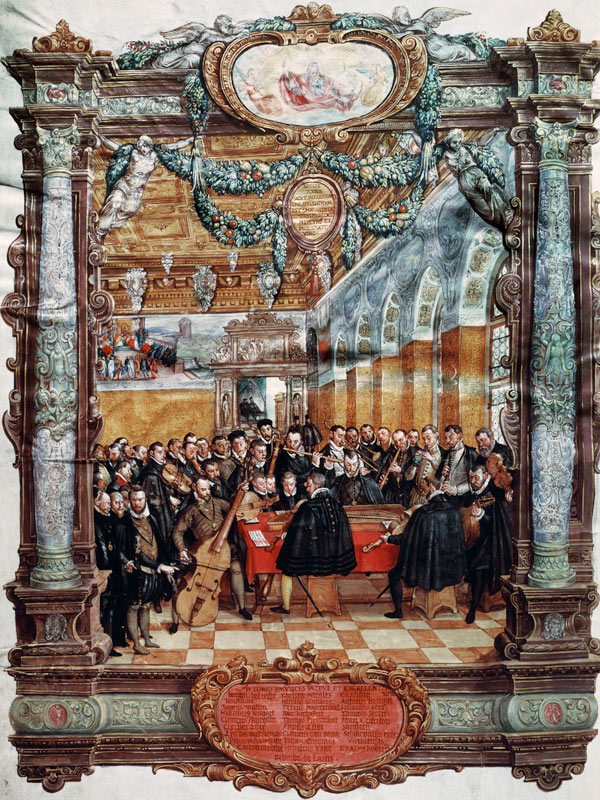 Chamber concert at the Bavarian court end grand Livre de Choer fol187 from Hans Mielich