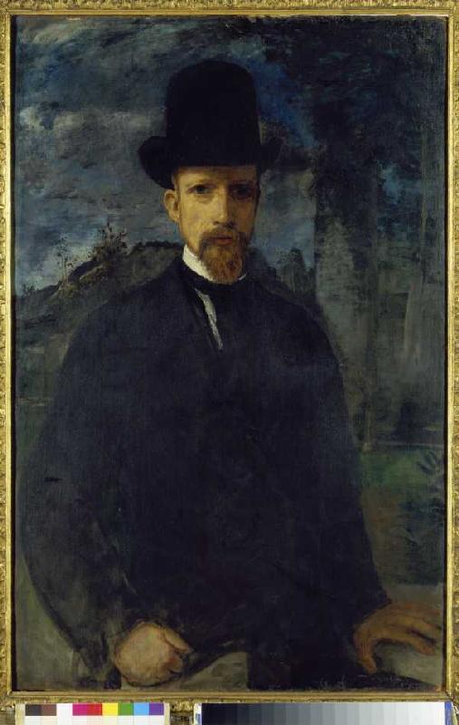 Self-portrait with a high hat. from Hans von Marées