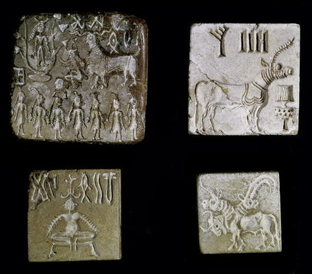 Four seals depicting mythological animals, from Mohenjo-Daro, Indus Valley, Pakistan, 3000-1500 BC ( from Harappan