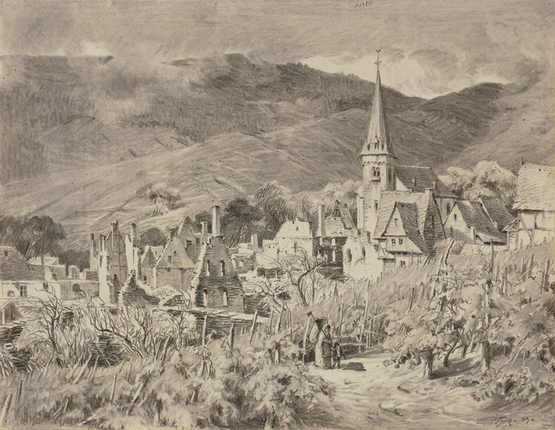 Ansicht eines ruinösen Dorfes, umgeben von Weinbergen from Heinrich Funk