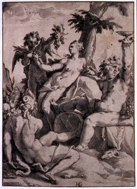 Ceres, Venus and Bacchus  & ink and grey wash on from Hendrick Goltzius