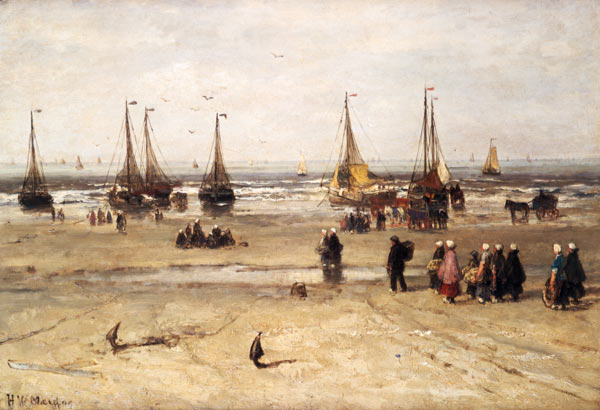 Sea beach with fishing boats and fisherman people from Hendrik Willem Mesdag