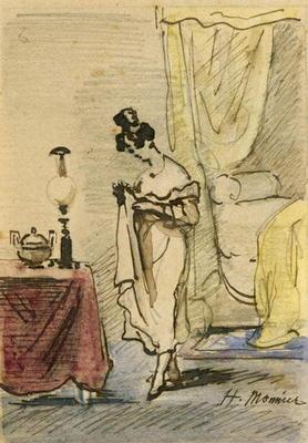 Young Lady at Home (ink & w/c on paper) 2:Jeune fille dans un interieur; intimite;