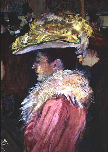 The Dance of the Moulin Rouge: detail of an elegant woman dressed in pink from Henri de Toulouse-Lautrec