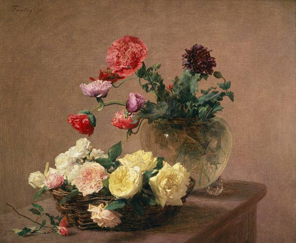 Poppies in a Crystal Vase, or Basket of Roses from Henri Fantin-Latour